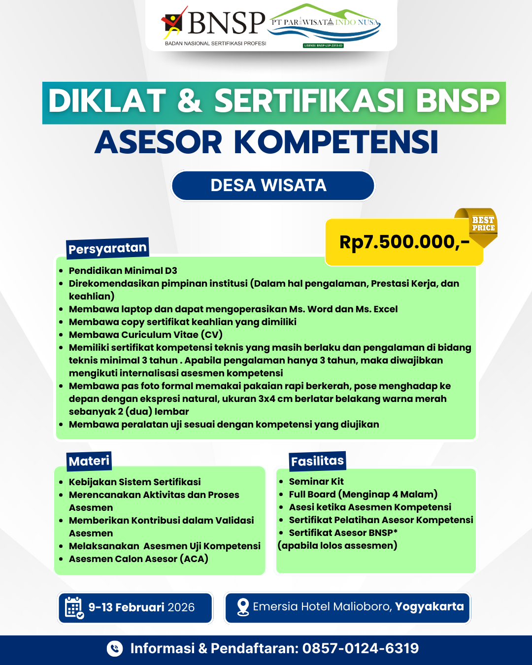 DIKLAT DAN SERTIFIKASI ASESOR KOMPETENSI BNSP